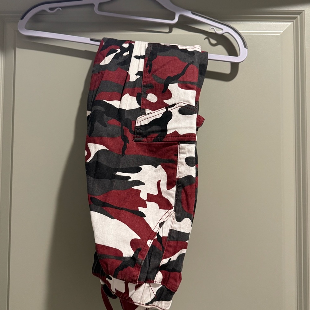 Camo red, black, and white pants!